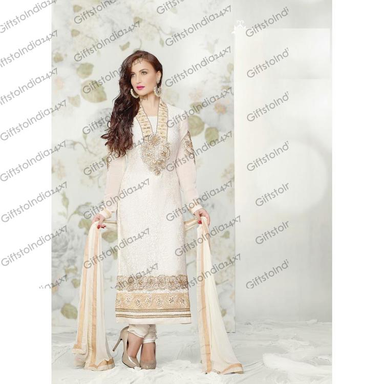 Fancy Off White Straight Cut Salwar Kameez