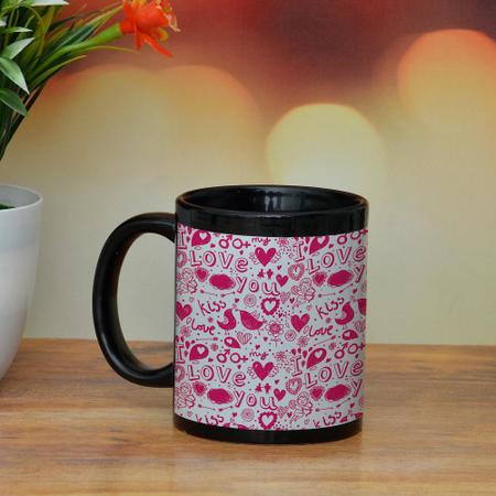Black Mug Love you in pink