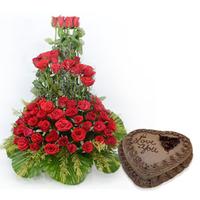Chocolate Cake & Roses Bunch Rose Day