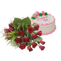 12 Red Roses Bunch & Cake Rose Day