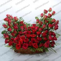 Red Roses in an Oval Basket Rose Day
