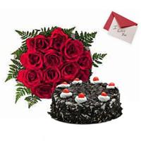 12 Roses, Black Forest Cake & Card