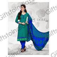Attractive Blue & Sea Green Cotton Salwar Kameez