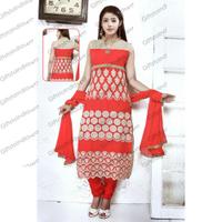 Coral Faux Georgette, Net Ready Made Suit