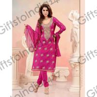 Attractive Magenta Chanderi Cotton Silk Salwar Kameez