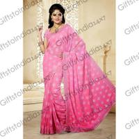 Glamorous Pink Faux Georgette Embroidered Saree