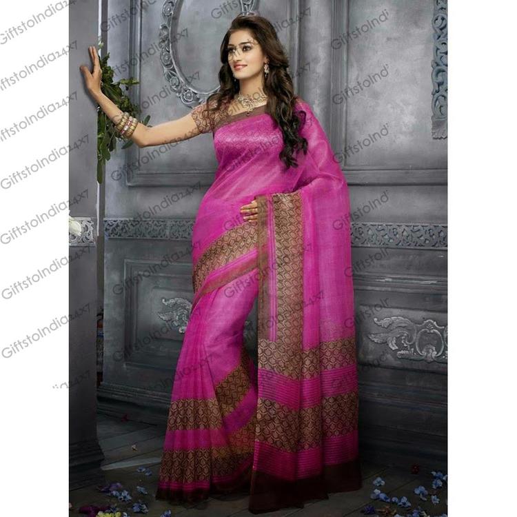 Butta Pink Super Net Printed Saree