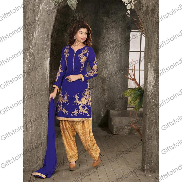 Melodic Blue Faux Georgette Ready Made Suit
