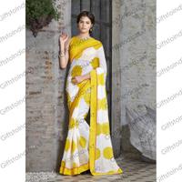 Exotic White & Yellow Linen Printed Saree