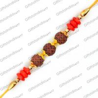 Red and Rudraksha Beads Rakhi
