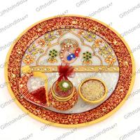 Stone Studded Marble Puja Thali