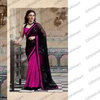 Wonderful Fancy Pallu Saree in Black & Deep Pink Color