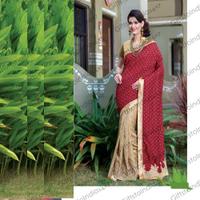 Fancy Pallu Saree in Brick Red & Dark Cream Color