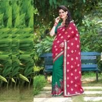 Wonderful Fancy Pallu Saree in Crimson & Emerald Color