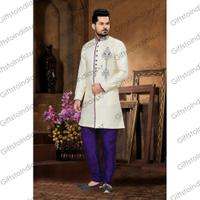 Incredible Jacquard Fabric White Color Sherwani