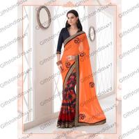 Fancy Pallu Saree in Black & Orange Color