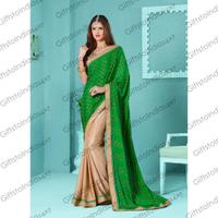 Fancy Pallu Saree in Green & Tan Brown