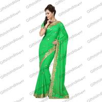 Parrot Green Saree & Nice-looking Pallu