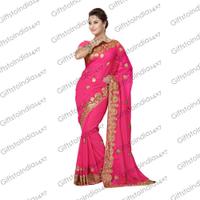 Deep Pink Saree With Charming Embroidered Pallu