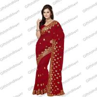 Brick Red Saree With Nice-looking Embroidered Pallu