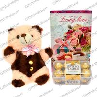 Teddy, Chocolates and Card Hamper for Mom