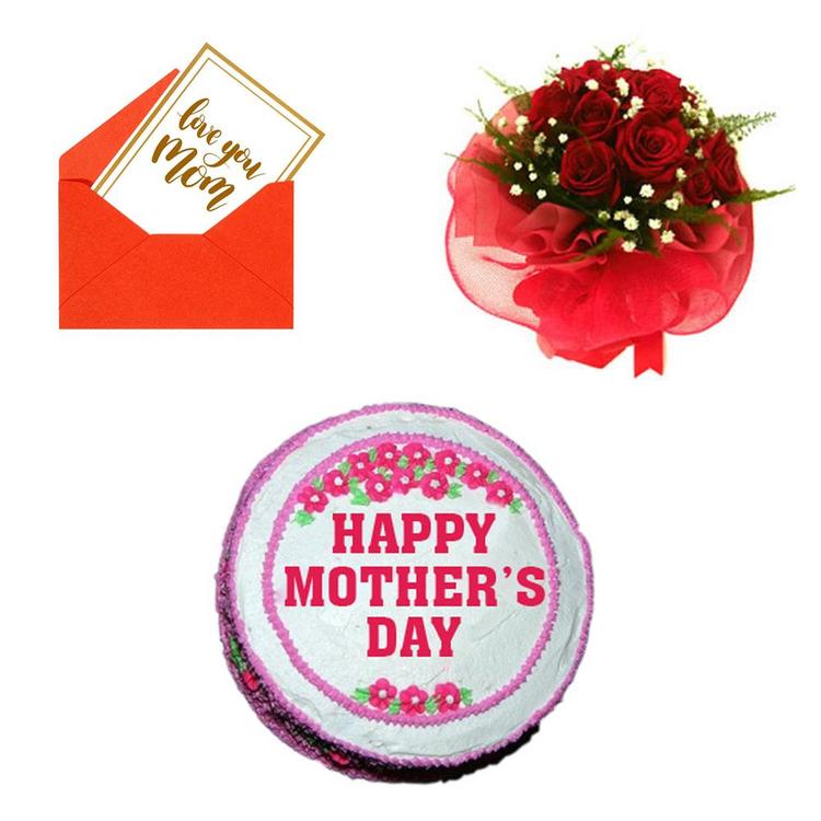 Roses, Card & Cake for Mom