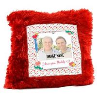 Red Fur Square Shaped Pillow For Dad