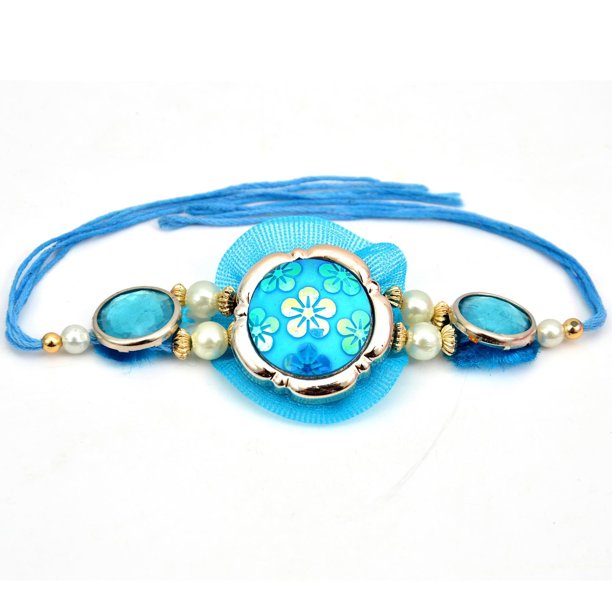 Bright Blue Floral Rakhi Rakhis