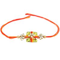 Stylish Golden And White Stone Rakhi