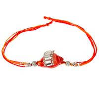 Red And Silver Conch Shaped Rakhi