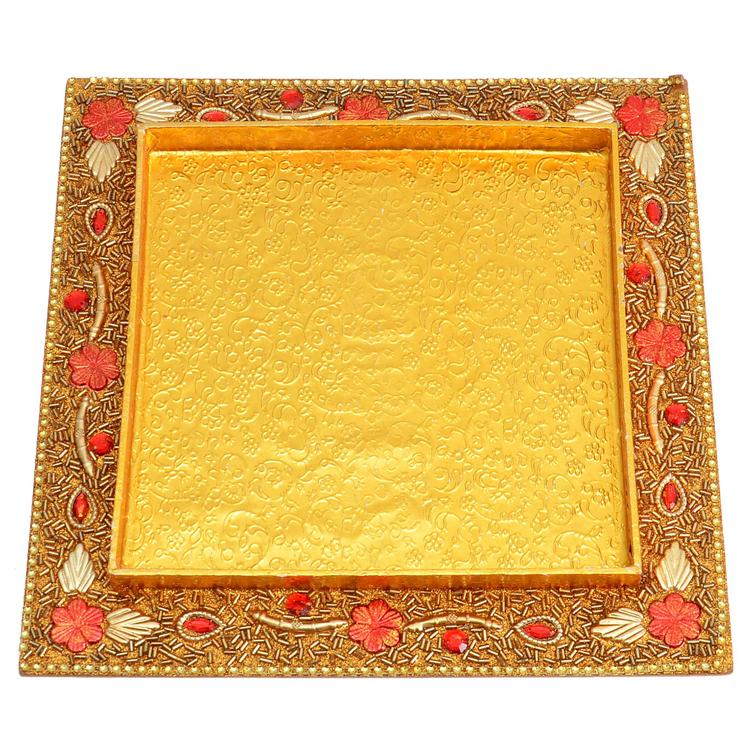 Golden Yellow And Red Gift Thali