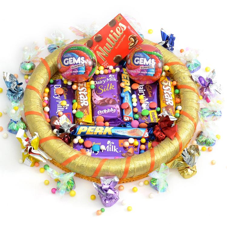 Round Golden Tray of Chocolates