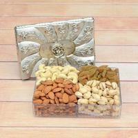 Mouth Watering Dry Fruits in Silver Box