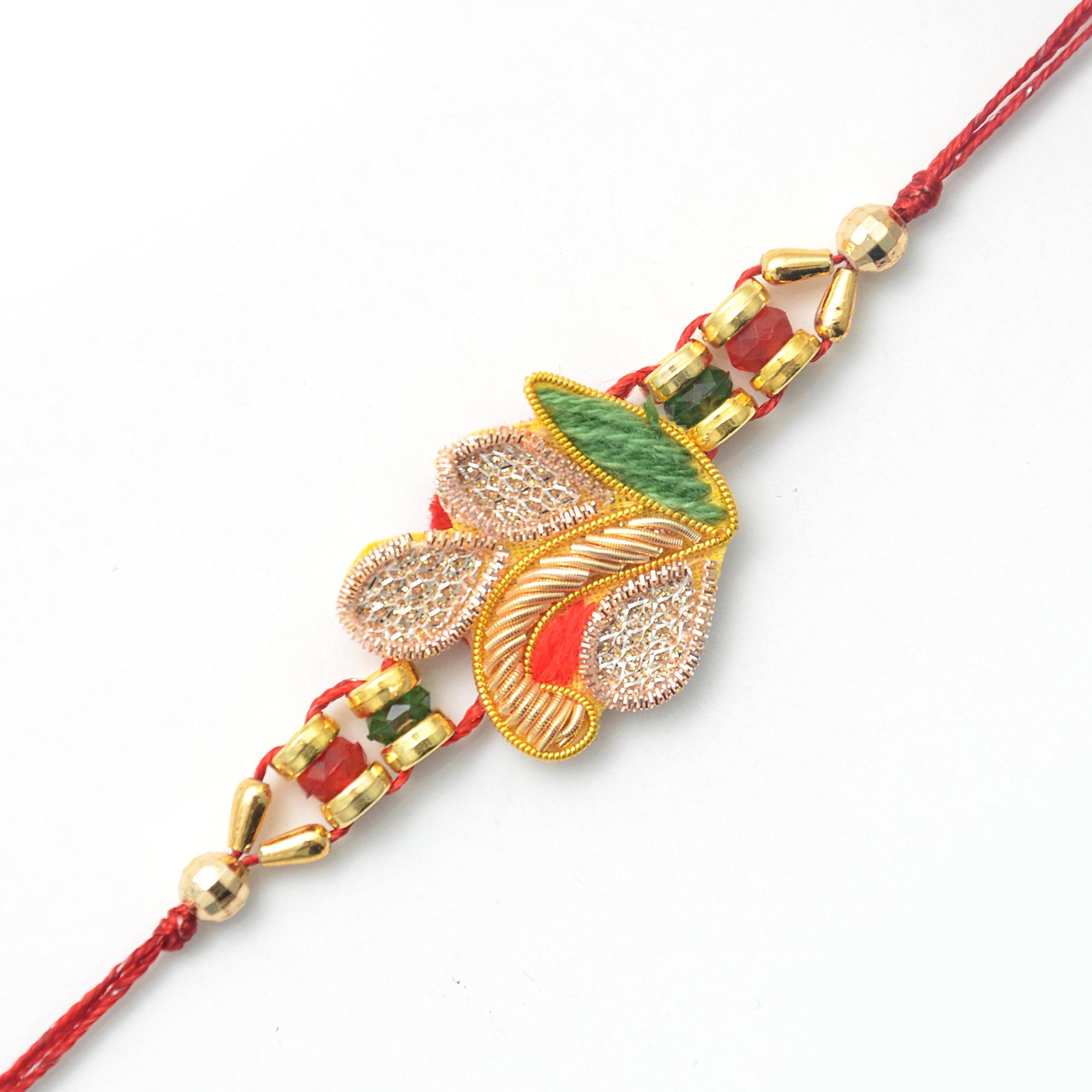 Silver Rakhi With Golden Border Work Rakhis