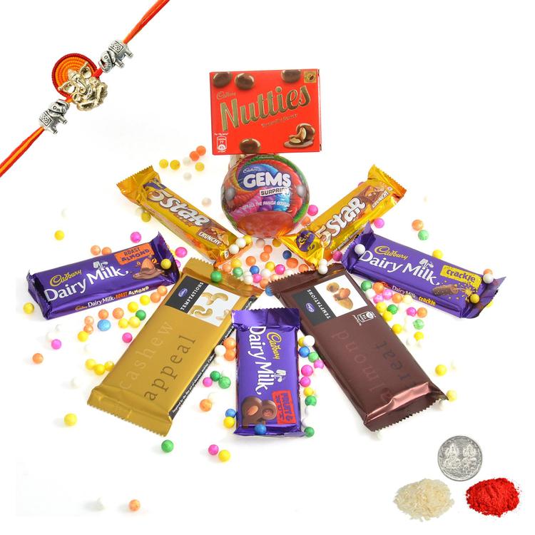 Hamper of Mixed Chocolates with Rakhi