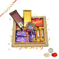 Mixed Chocolates in a Decorated Tray With Rakhi