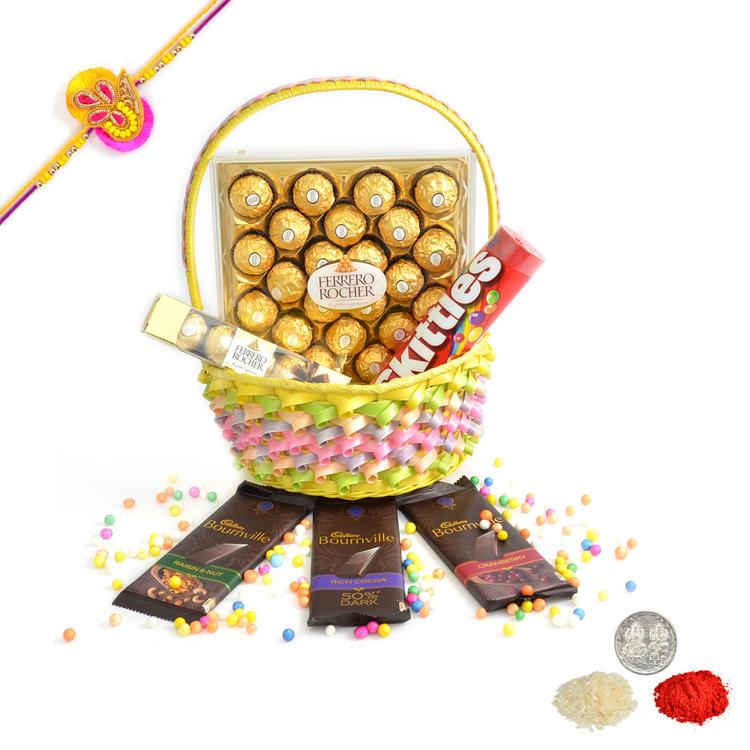 Basket of Crunchy Chocolates with Rakhi