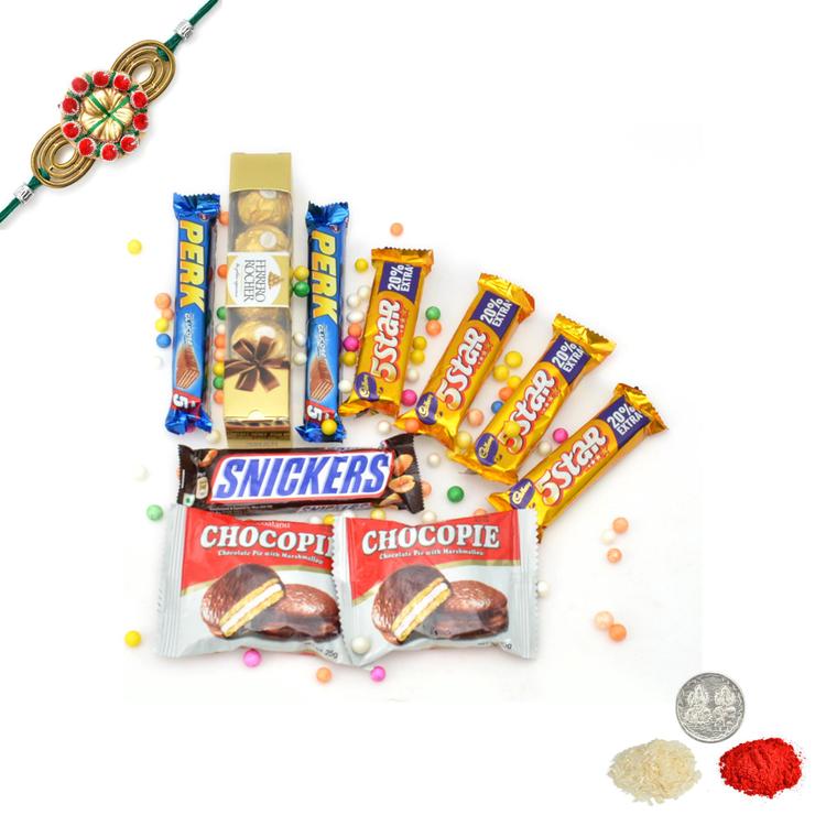 Flavoursome Chocolaty Hamper With Rakhi
