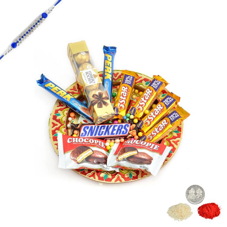 A Thali Of Delicious Chocolates With Rakhi