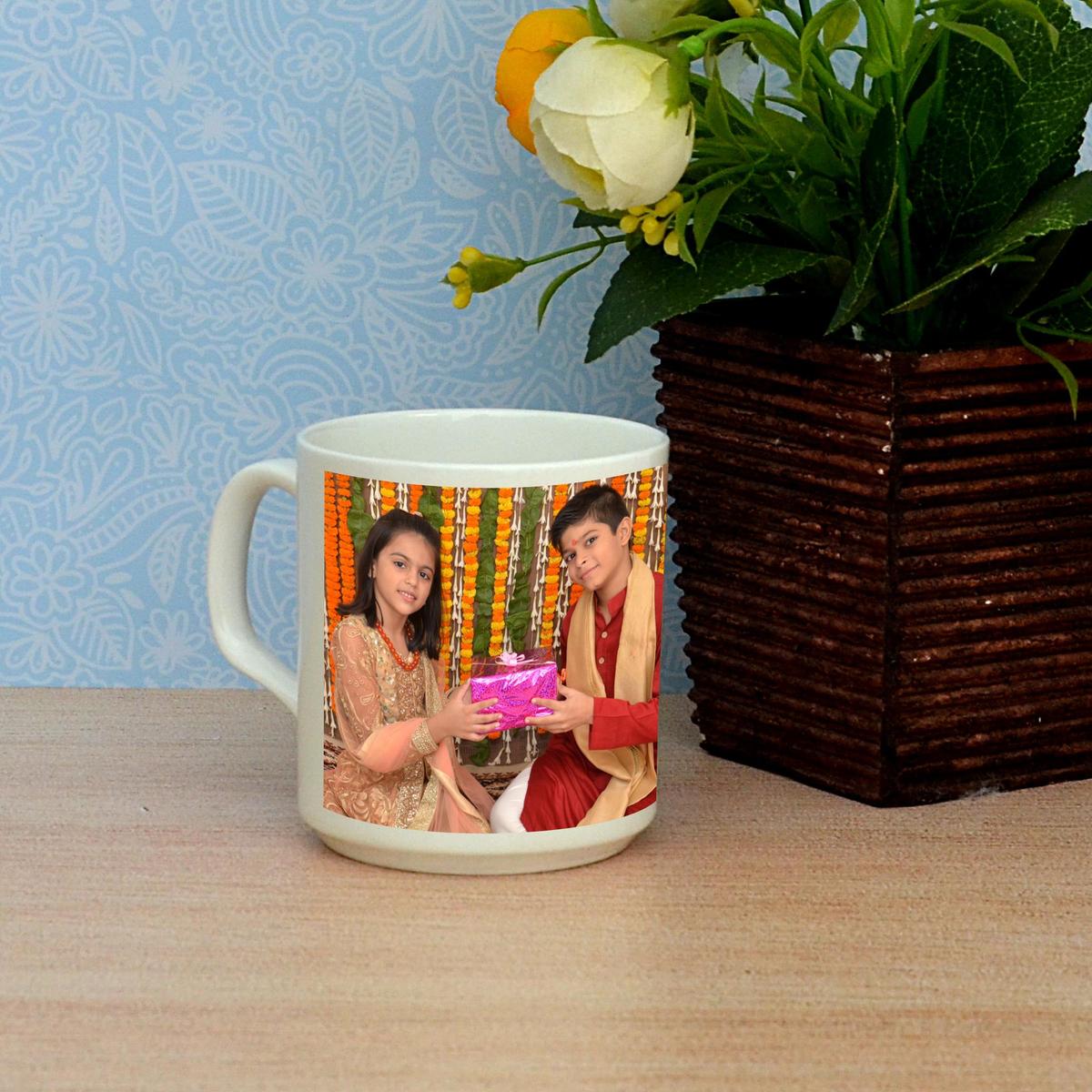 White Ceramic Rakhi Cup | Rakhi Personalised