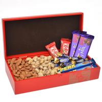 Red Box of Dry Fruits and Chocolates