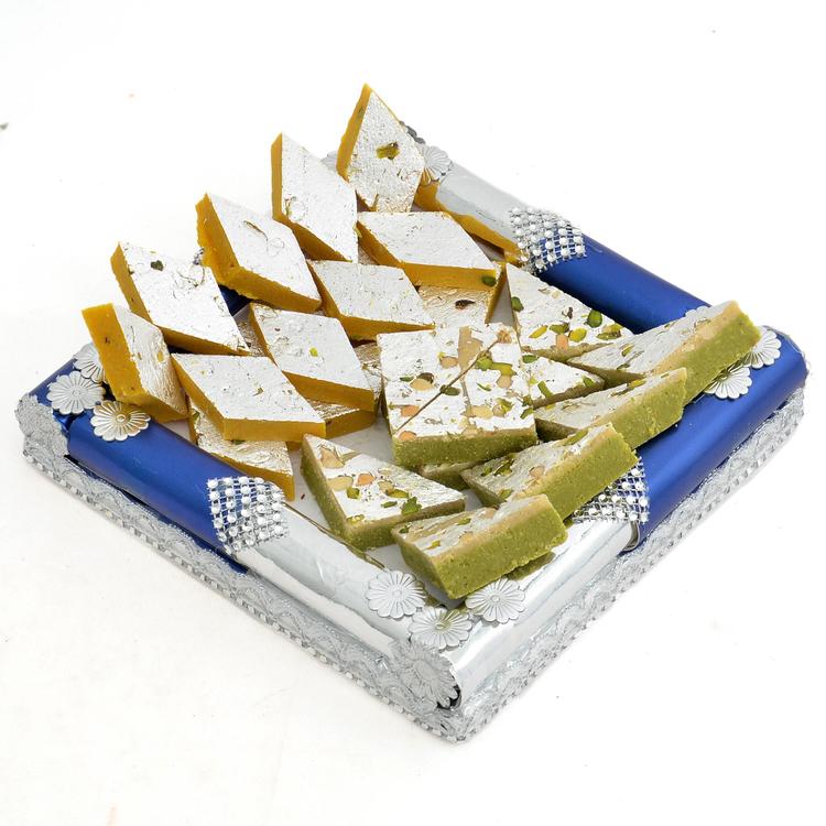 Tray of Kaju and Kesar Barfi