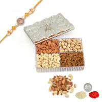 Mouth Watering Dry Fruits in Silver Box with Rakhi
