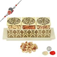 Exquisite Dry Fruits in Cream Boxes with Rakhi