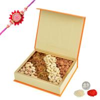 Tasty Dry Fruits in a Square Box with Rakhi
