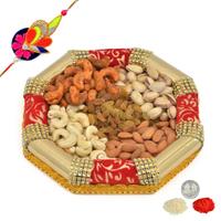Mixed Dry Fruits in an Octagon Tray with Rakhi