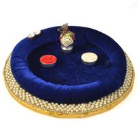Round Blue Velvet Traditional Thali