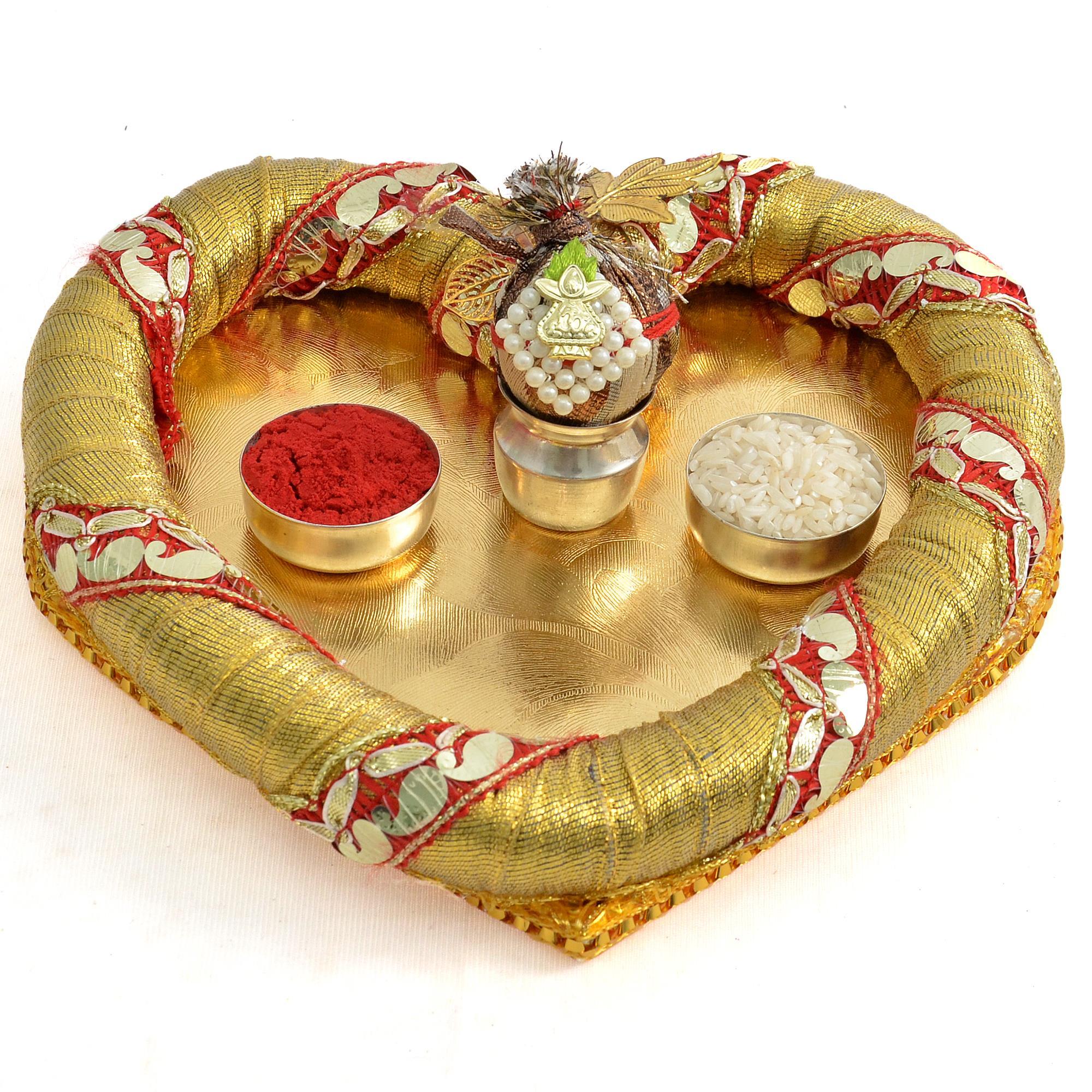 Golden Heart Shape Puja Thali | Thali for Puja