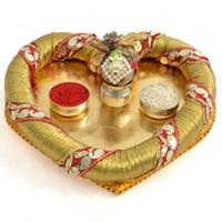 Golden Heart Shape Puja Thali