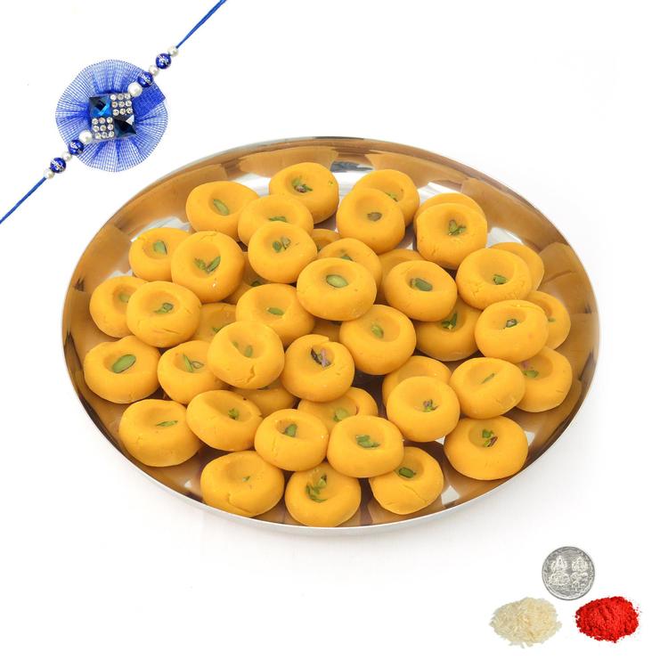 Thali of Kesaria Peda With Rakhi